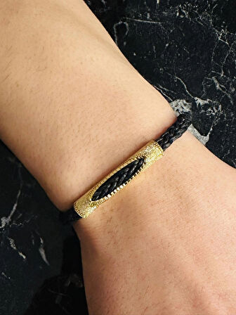  ERKEK BİLEKLİK, DERİ İP ÖRME ALTIN KAPLAMA ÖZEL TASARIM BİLEKLİK, ŞIK HEDİYE