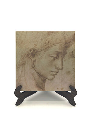 Baş Etüdü (Leonardo Da Vinci) Baskılı MDF Masaüstlük 10X10