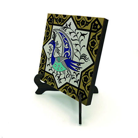 Tavus Kuşu Figürlü, Anadolu Selçuklu Yıldız MotifiBaskılı MDF Masaüstlük