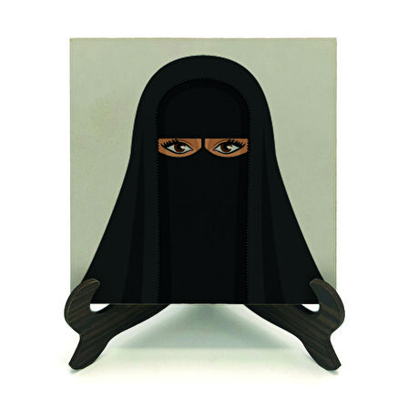 Çarşaflı Kadın ÇizimiBaskılı MDF Masaüstlük