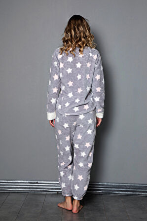 Nisanca Desenli Tam Peluş Kışlık Yılbaşı Kadın Pijama Takımı 