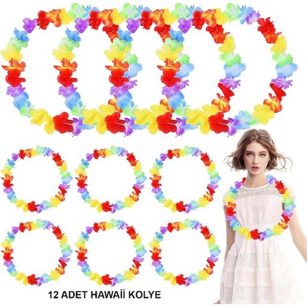 Hawaii Çiçekli Boyun Kolyesi - Renkli Tropikal Parti Leisi 12 Adet -MİRAYLİFE