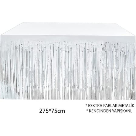 Gümüş Metalize Masa Eteği 275x75 cm – Kendinden Yapışkanlı -MİRAYLİFE