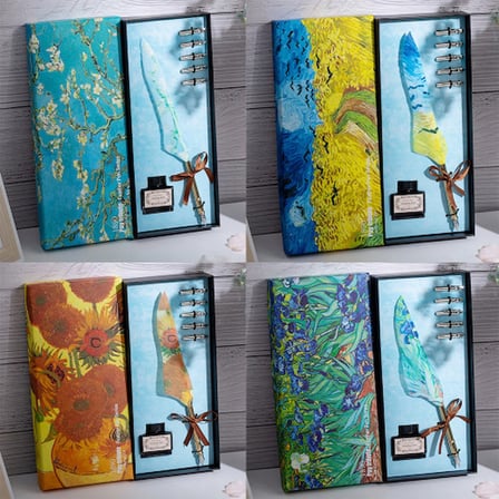 Toptan Vang Gogh Temalı Tüylü Divit Kalem Seti -MİRAYLİFE