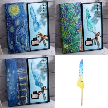 Toptan Vang Gogh Temalı Tüylü Divit Kalem Seti -MİRAYLİFE
