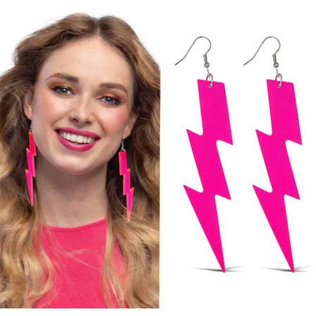 80’ler 90'lar Retro Neon Pembe Şimşek Küpe 10 cm -MİRAYLİFE