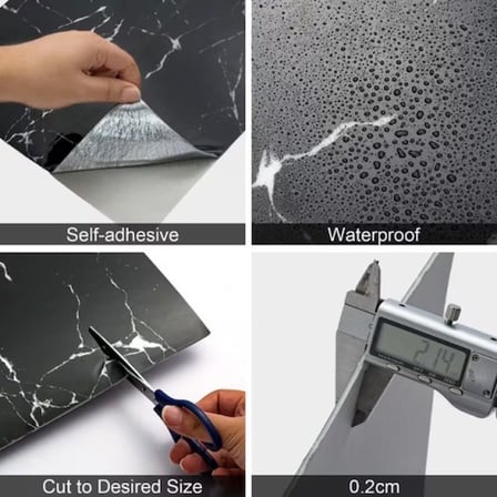 SİYAH MERMER DESENLİ ALÜMİNYUM PLASTİK DUVAR STİCKER (30*30) -MİRAYLİFE