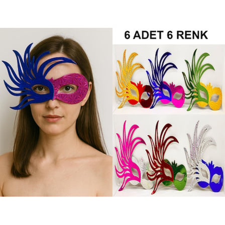 6'lı Renkli Balo Maskesi Seti | Karton &amp; Lastikli (Yetişkin-Çocuk Uyumlu) -MİRAYLİFE