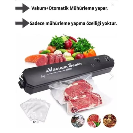 Vacuum Sealer Gıda Vakum Ve Mühürleme Makinesi (10 plastik poşet hediyeli) -MİRAYLİFE