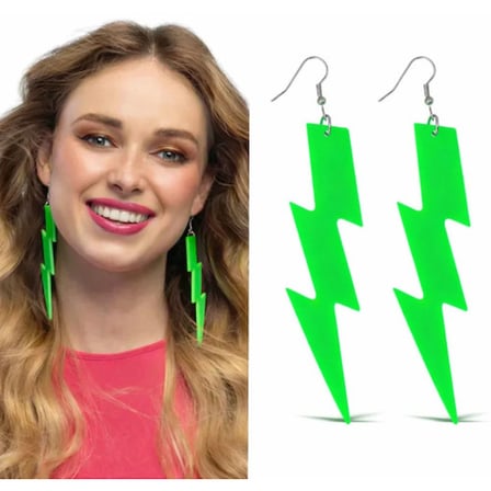 80’ler 90'lar Retro Neon Yeşil Şimşek Küpe 10 cm -MİRAYLİFE