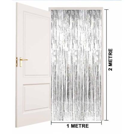 Gümüş Renk Ekstra Metalize Parlak Saçaklı Arka Fon Perde İthal A Kalite 1x2 Metre -MİRAYLİFE