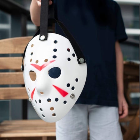 Beyaz Renk Kırmızı Çizgili Tam Yüz Hokey Jason Maskesi Hannibal Maskesi -MİRAYLİFE