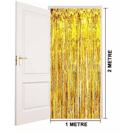 Altın Gold Renk Ekstra Metalize Parlak Saçaklı Arka Fon Perde İthal A Kalite 1x2 Metre -MİRAYLİFE