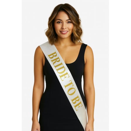 Beyaz Saten Üzerine Kalın Altın Yazılı Bride To Be Kuşağı 10 cm Genişlik -MİRAYLİFE