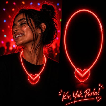 Neon Işıklı Fosforlu Kalp Parti Kolyesi Kırmızı Renk -MİRAYLİFE