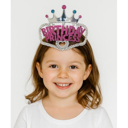 Gümüş Renk Taç Üzeri Pembe Birthday Prenses Yazılı Çocuk Parti Tacı 11X12 cm -MİRAYLİFE