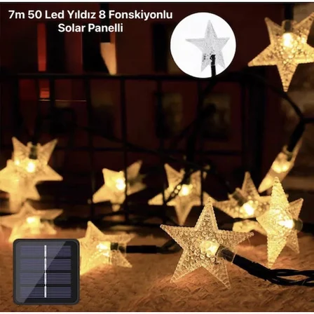 7M 50 Led Yıldız 8 Fonksiyonlu Solar Panelli-Gün İşığı -Mi̇Rayli̇Fe