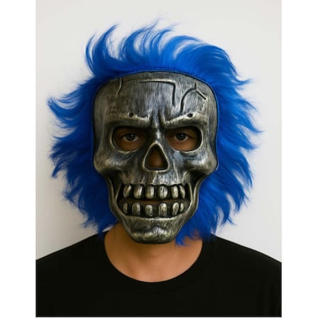 Wild Skull - Gümüş Kafatası Mavi Saçlı İskelet Maske -MİRAYLİFE