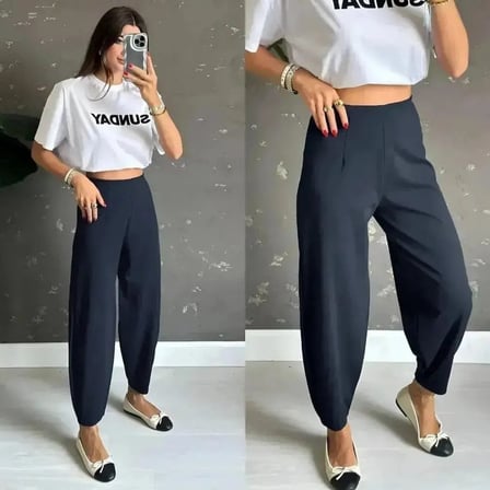 Kadın Krep Kumaş Balon Pantolon Lacivert S