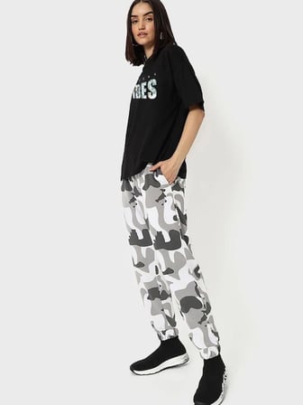 Baskılı Oversize T-shirt - Siyah