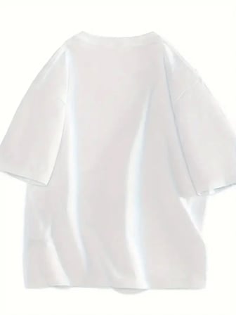 Baskılı Oversize Bisiklet Yaka T-shirt - Beyaz
