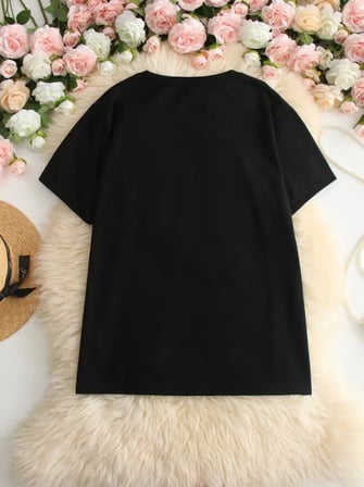 Baskılı Oversize Bisiklet Yaka T-shirt - Siyah Siyah L