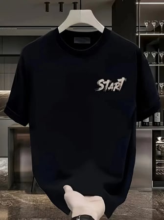 Baskılı Oversize Bisiklet Yaka T-shirt - Siyah