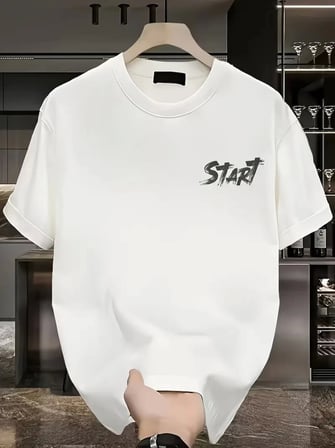Baskılı Oversize Bisiklet Yaka T-shirt - Beyaz