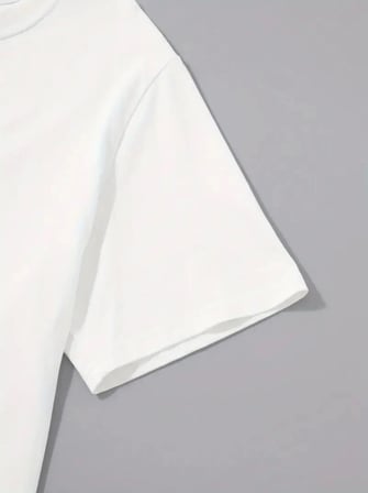 Baskılı Oversize Bisiklet Yaka T-shirt - Beyaz