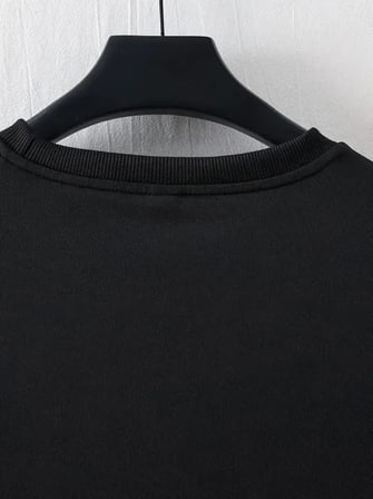Baskılı Oversize Bisiklet Yaka T-shirt - Siyah