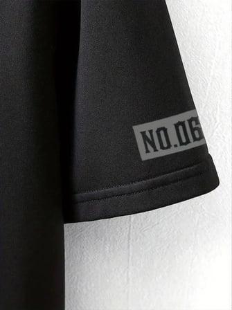 Baskılı Oversize Bisiklet Yaka T-shirt - Siyah