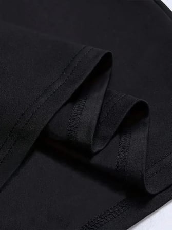 Baskılı Oversize Bisiklet Yaka T-shirt - Siyah