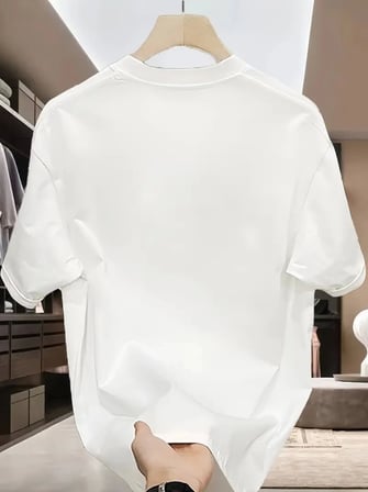 Baskılı Oversize Bisiklet Yaka T-shirt - Beyaz