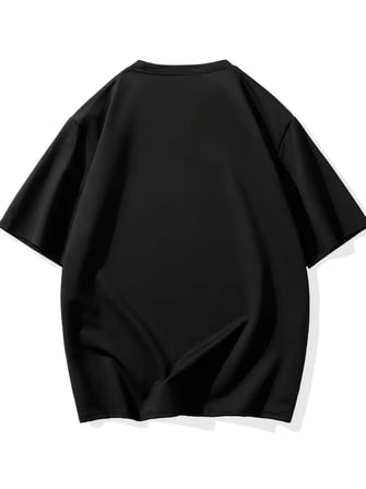 Baskılı Oversize Bisiklet Yaka T-shirt - Siyah