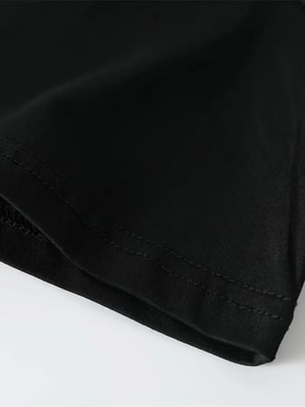 Baskılı Oversize Bisiklet Yaka T-shirt - Siyah