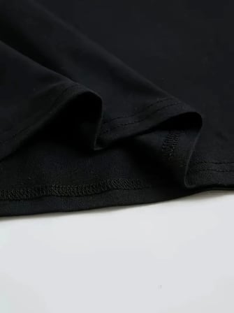 Baskılı Oversize Bisiklet Yaka T-shirt - Siyah Siyah L