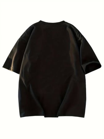 Baskılı Oversize Bisiklet Yaka T-shirt - Siyah Siyah L