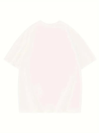 Baskılı Oversize Bisiklet Yaka T-shirt - Beyaz Beyaz S