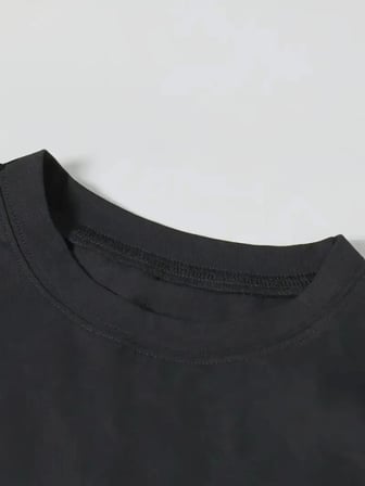 Baskılı Oversize Bisiklet Yaka T-shirt - Siyah Siyah S