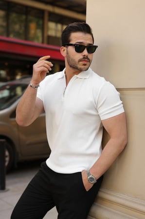 Erkek Fermuarlı Yakalı Kısa Kollu Tshirt