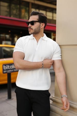 Erkek Fermuarlı Yakalı Kısa Kollu Tshirt
