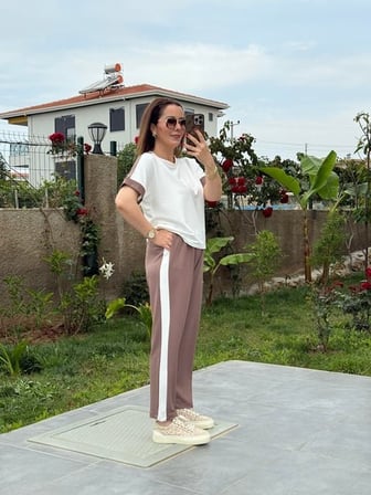 Kadın Modal Dokulu Kumaş Yanı Şeritli Takım