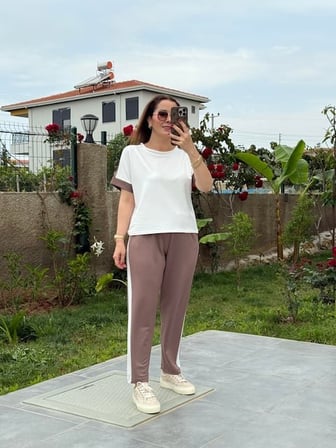 Kadın Modal Dokulu Kumaş Yanı Şeritli Takım