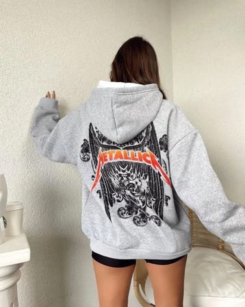 Baskılı Kapüşonlu Sweat - Gri Gri M