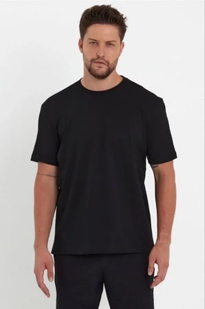 Erkek 24/1 Düz A Kalite Oversize T-shirt - Siyah