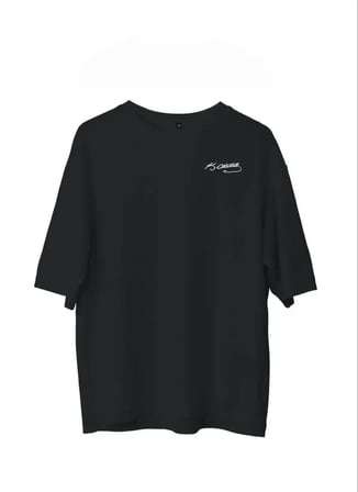 Unisex Bisiklet Yaka Baskılı Oversize T-Shirt - Siyah