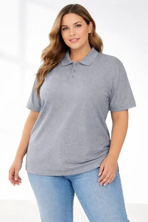 Pike Kumaş Düğmeli Yaka Battal Büyük Beden Günlük Kısa Kol Tişört T-shirt - Gri