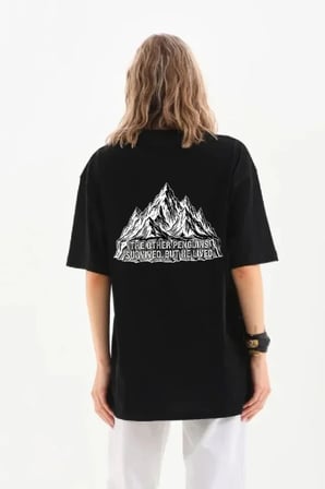 Nihilist Penguen Temalı Oversize Bisiklet Yaka Tişört - Siyah Siyah XS