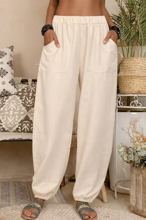 Kadın Yüksek Bel Cep Detaylı Pantolon Bej L/XL