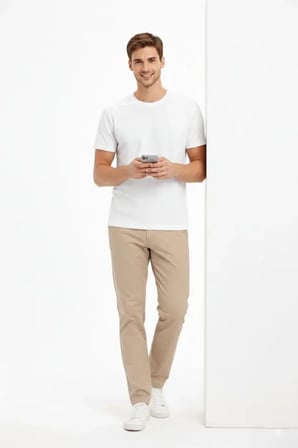 Erkek Bisiklet Yaka Tişört Regular Kalıp Basic Pamuklu Günlük Kullanım T-shirt - Beyaz